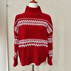 Red and White LG Chenille Turtleneck Sweater